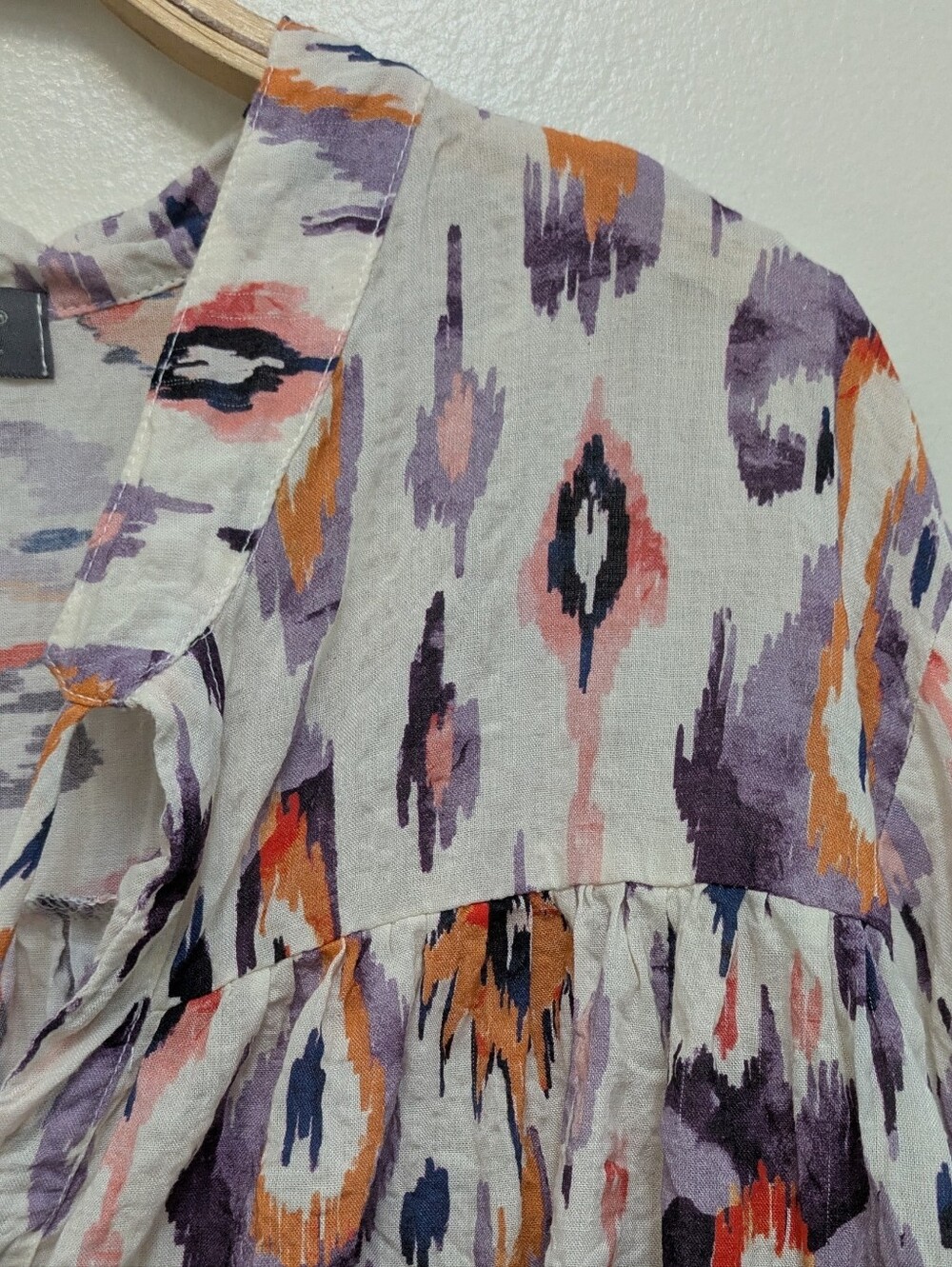 TYSA Boho Abstract Print Tie Front Long Sleeve Blouse 0/1 Resortwear - Picture 3 of 5